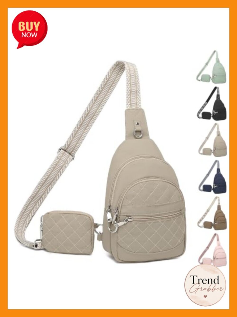 Anti-Theft RFID Crossbody Sling Bag Nylon Travel Purse with Detachable Wallet